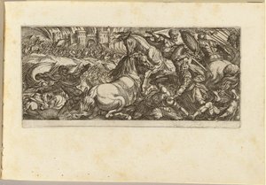 Escena de batalla con dos caballos atacándose de Antonio Tempesta