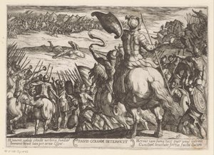 David mata a Goliat David Goliam Interficit (título sobre objeto) Escenas de batalla del Antiguo Testamento (título de la serie) de Antonio Tempesta