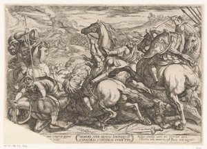 Los israelitas derrotados por los cananeos porque desobedecieron a Moisés Hebrael sine Moysis iperio cv cananaels congresos fundutur (título sobre el objeto) Escenas de batalla del Antiguo Testamento (título de la serie) de Antonio Tempesta