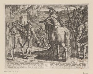 Los romanos queman el campo holandés Las guerras de Batavia contra los romanos (título de la serie) Batavorum cum Romanis Bellum (título de la serie) de Antonio Tempesta