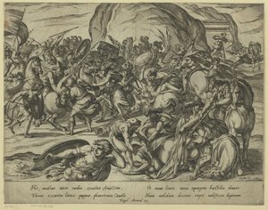 La muerte de Camilo en la batalla de griegos y romanos de Antonio Tempesta