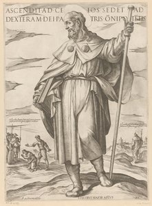 De heilige Jakobus de Meerdere El que ascendió al cielo está sentado a la diestra de Dios Padre del Todopoderoso (título sobre el objeto) Cristo, María en de apóstol (título de la serie) de Antonio Tempesta