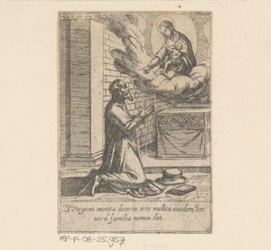 De heilige Philippus plaast zich onder de hoede van Maagd Maria Het Leven van Philippus Benitius (título de la serie) Vida de B. Philippi Benicius Florent. ord. Sierva de B. María la Virgen (título de la serie) de Antonio Tempesta