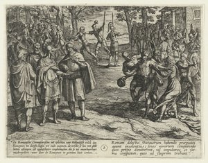 Los viejos bátavos compran su servicio a los romanos, 69-70 La revuelta de Batavia (título de la serie) Batavorum cum Romanis Bellum, à Maíz. Tacito / The Batavian Oft Oude Hollandtsche Krijghe teghen de Romeynen (título de la serie sobre el objeto) de Antonio Tempesta