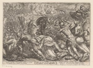 La caída de Jericó Iosues ercam septies Iericho circunducit moenia corruunt (título sobre objeto) Escenas de batalla del Antiguo Testamento (título de la serie) de Antonio Tempesta