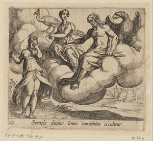 De wens van Semele Sémele es asesinado por el coito con el divino Júpiter (título sobre el objeto) Metamorphoseon o transformaciones (título de la serie) Metamorfosen van Ovidius (título de la serie) de Antonio Tempesta