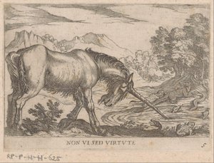 Un unicornio persigue a las lagartijas fuera de un estanque Virtud no vista (título sobre objeto) Animales de pelea (título de la serie) de Antonio Tempesta