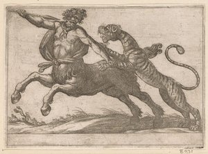 Un tigre luchando contra un centauro Animales de pelea (título de la serie) de Antonio Tempesta