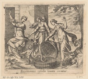 Erichthonius uit zijn mand gelaten Se ve a Erichthonius con una canasta suelta (título sobre el objeto) Metamorphoseon o transformaciones (título de la serie) Metamorfosen van Ovidius (título de la serie) de Antonio Tempesta