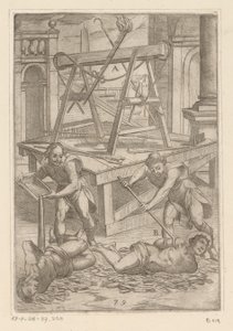Tortura con aceite hirviendo Torturas sufridas por los mártires cristianos (título de la serie) Varia tormentorum et supplicioru rawlium (...) (título de la serie) de Antonio Tempesta