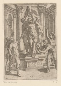 Tortura con palos de punta afilada Torturas sufridas por los mártires cristianos (título de la serie) Varia tormentorum et supplicioru rawlium (...) (título de la serie) de Antonio Tempesta