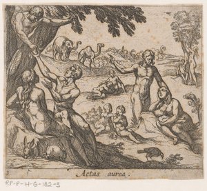 La era dorada Aetas aurea (título sobre objeto) Metamorphoseon sive transformum (título de la serie) Metamorfosis de Ovidio (título de la serie) de Antonio Tempesta