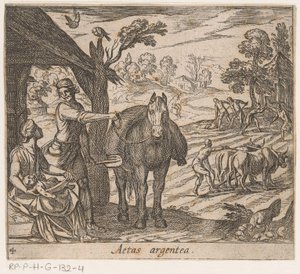 la edad de plata Aetas argentea (título sobre objeto) Metamorphoseon sive transformum (título de la serie) Metamorfosis de Ovidio (título de la serie) de Antonio Tempesta