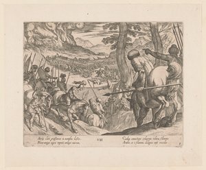 El ejército de Alejandro Magno rodea con fuego a las fuerzas enemigas Las hazañas de Alejandro Magno (título de la serie) Alexandri magni praecipvae res gestae (título de la serie) de Antonio Tempesta