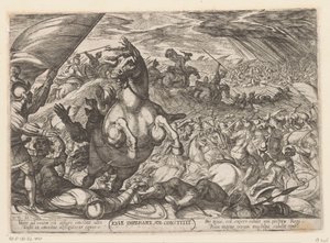 Josué ordena al sol que se detenga Iosue imperante sol constitit (título sobre objeto) Escenas de batalla del Antiguo Testamento (título de la serie) de Antonio Tempesta