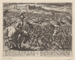 Julius Civilis inunda el país de diques Las guerras de Batavia contra los romanos (título de la serie) Batavorum cum Romanis Bellum (título de la serie) de Antonio Tempesta
