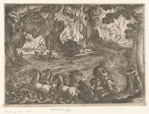 Paisaje con el robo de Proserpina Paisajes con escenas mitológicas (título de serie) de Antonio Tempesta