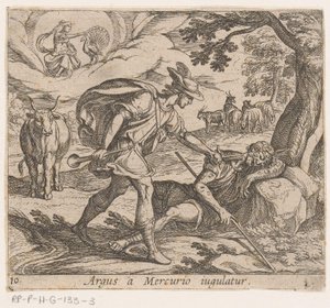 Mercurio doodt Argus Argus es estrangulado por Mercurio (título sobre el objeto) Metamorphoseon o transformaciones (título de la serie) Metamorfosen van Ovidius (título de la serie) de Antonio Tempesta