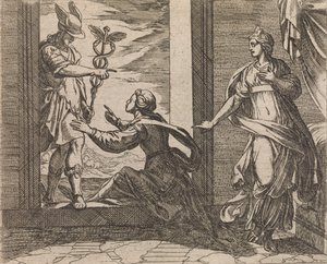 Mercurio convirtiendo a Aglauro en piedra Aglauro a Mercurio en lapidem transfor..., Publicado después de 1606 de Antonio Tempesta