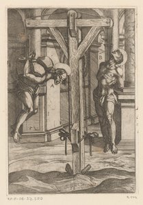 suspensión en cruz Torturas sufridas por los mártires cristianos (título de la serie) Varia tormentorum et supplicioru rawlium (...) (título de la serie) de Antonio Tempesta