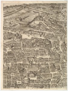 Plano de la ciudad de Roma. Parte 3 con Santa Maria Maggiore, el Panteón y Trajano de Antonio Tempesta
