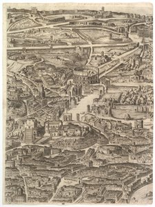 Plano de la ciudad de Roma. Parte 4 con Santa María en Aracoeli, el Foro Romano, 1645 de Antonio Tempesta