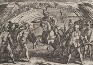 Placa 22: Civilis separa tropas alemanas y holandesas, de La guerra de los romanos contra..., 1611 de Antonio Tempesta