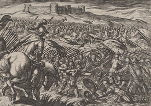 Placa 29: Civilis inunda la tierra rompiendo defensivamente los diques, de La guerra de los R... de Antonio Tempesta