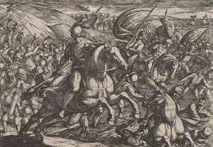 Placa 30: Cerialis Conduciendo a los Holandeses al Rin, de La Guerra de los Romanos Contra..., 1611 de Antonio Tempesta