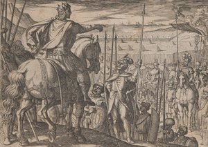 Placa 3: Alejandro instruyendo a sus soldados, de Los hechos de Alejandro Magno, 1608 de Antonio Tempesta