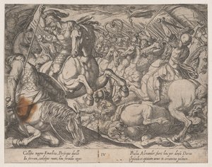 Placa 4: Alejandro luchando contra los persas, de Los hechos de Alejandro Magno de Antonio Tempesta