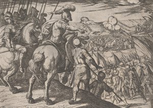 Placa 5: Alejandro dirigiendo una batalla, de Los hechos de Alejandro Magno, 1608 de Antonio Tempesta