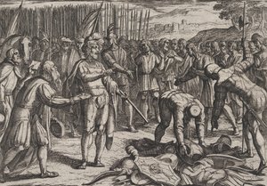 Placa 7: Enviados alemanes visitan a Civilis, de La guerra de los romanos contra los batavios, 1611