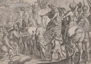 Placa 9: Entrada triunfal de Alejandro en Babilonia, de Los hechos de Alejandro Magno, 1608 de Antonio Tempesta
