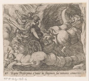 Plutón devora a Proserpina languideciendo de la ninfa Cyane Secuestrada por Proserpina, Cyane se convierte en su propia piscina (título sobre el objeto) Metamorphoseon o transformaciones (título de la serie) Metamorfosen van Ovidius (título de la serie) de Antonio Tempesta
