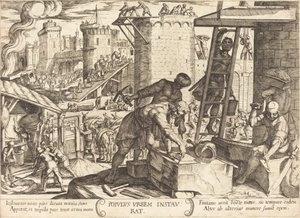 Los israelitas reconstruyen los muros de Jerusalén de Antonio Tempesta