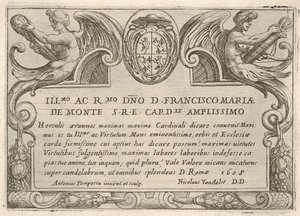 Placa de título para la serie Los trabajos de Hércules con los brazos del Cardenal Francesco Ma..., 1608 de Antonio Tempesta