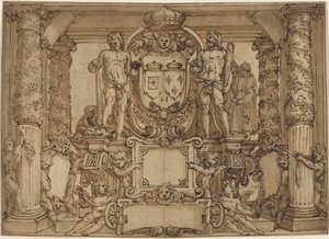 Un diseño arquitectónico en honor a Enrique IV, el Hércules Galo de Antonio Tempesta or Agostino Ciampelli