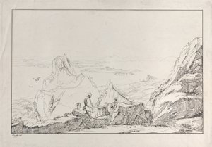 Paisaje montañoso con dos hombres en primer plano, 1828 de Antonio Vianello