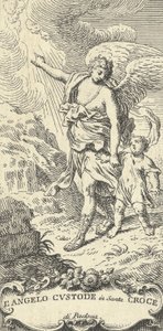 Un ángel guiando a un niño y señalando a las nubes de Antonio Visentini