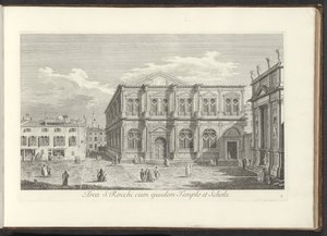 Gezicht op Campo San Rocco te Venetië Área de St. Rocchi con el Templo y Schola (título sobre objeto) Gezichten op gebouwen en pleinen in Venetië (título de la serie) Vistas más famosas de la ciudad de Venecia de Antonio Visentini
