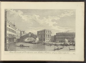 Gezicht op het Canal Grande, Palazzo dei Camerlenghi en de Rialtobrug te Venice Un puente sobre el río Rialto al oeste, con edificios públicos agregados a cada lado (título sobre el objeto) Vistas más famosas de la ciudad de Venecia de Antonio Visentini
