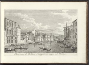 Gezicht op het Canal Grande en Palazzo Flangini te Venetië Una vista desde el Templo del Flangin a los Bembos (título sobre el objeto) Las vistas más famosas de la ciudad de Venecia, de los 38 paneles de bronce de Antonio Vssentini reproducidos por Antonio de Antonio Visentini