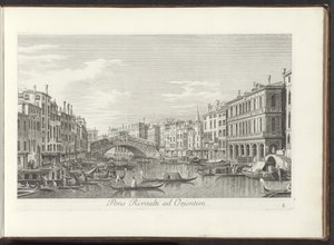 Gezicht op het Canal Grande en de Rialtobrug te Venetië Puente sobre el Rialto al este (título sobre objeto) Las vistas más famosas de la ciudad de Venecia, distribuidas en tres partes por 38 paneles de latón del Canal de Antonio reproducidos por Antonio V de Antonio Visentini