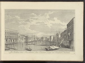 Gezicht op het Canal Grande te Venetië Desde los templos del Foscari por un lado, el Linorum por el otro, hasta el Templo de la Caridad (título sobre objeto) Las vistas más famosas de la ciudad de Venecia, de los 38 paneles de bronce de Antonio Vssentini r de Antonio Visentini