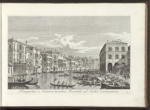 Gezicht op het Canal Grande te Venetië Vista desde las Subestructuras de Rialto hasta el Aedes Civrani (título sobre el objeto) Las vistas más famosas de la ciudad de Venecia, distribuidas en tres partes por 38 paneles de latón del Canal de Antonio reprodu de Antonio Visentini
