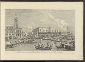 Gezicht op het Canal Grande te Venetië met de Bucintoro van de doge Bucentaurus y el mercado veneciano el día de la Ascensión (título del objeto) Las vistas más famosas de la ciudad de Venecia, de las 38 pinturas de bronce de Antonio Vssentini reproducidas de Antonio Visentini