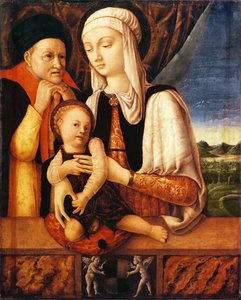 La Sagrada Familia (escudo de armas de Barbara de Brandeburgo, Duquesa de Mantua), c.1450-60 de Antonio Vivarini