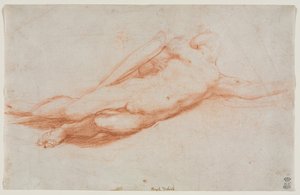 Estudio de un soldado caído posiblemente la conversión de Saulo recto..., c. 1525 de Antonio da Correggio