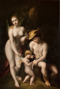 Venus con Mercurio y Cupido, La Escuela del Amor, de Antonio da Correggio, expuesta en el castillo de Chenonceau. de Antonio da Correggio